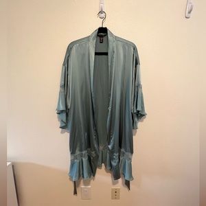 Victoria’s Secret Light Blue Silky Robe with Lace Trim